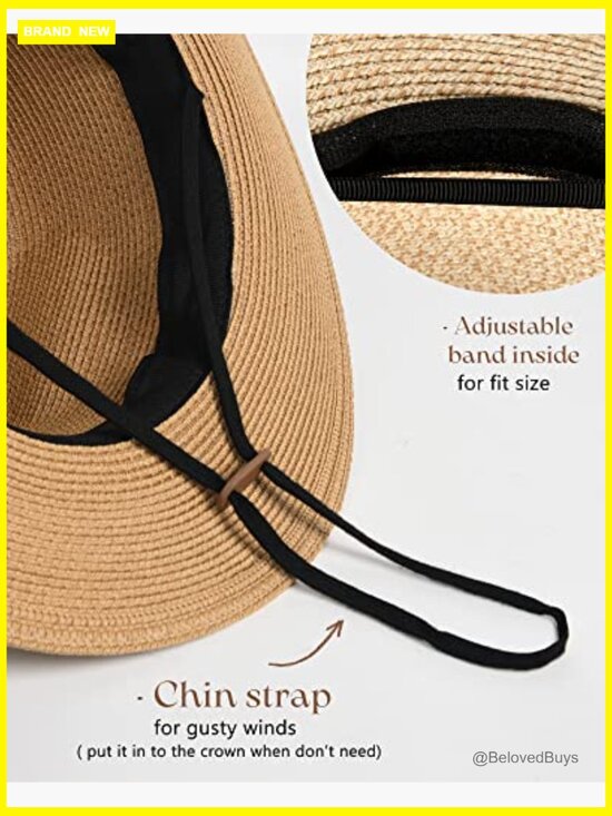 Wide Brim Straw Panama Fedora Hat UPF 80 Sun Protection Summer Beach main image 6